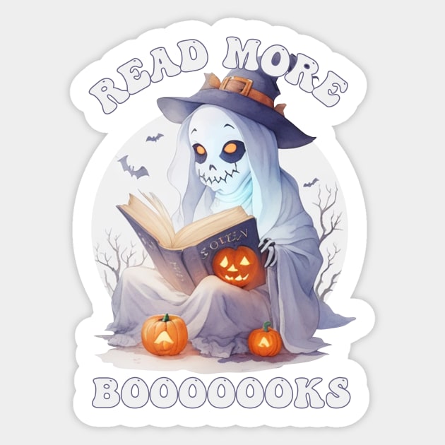 Read More Books, Halloween Bookish Ghost Sticker by Rishirt